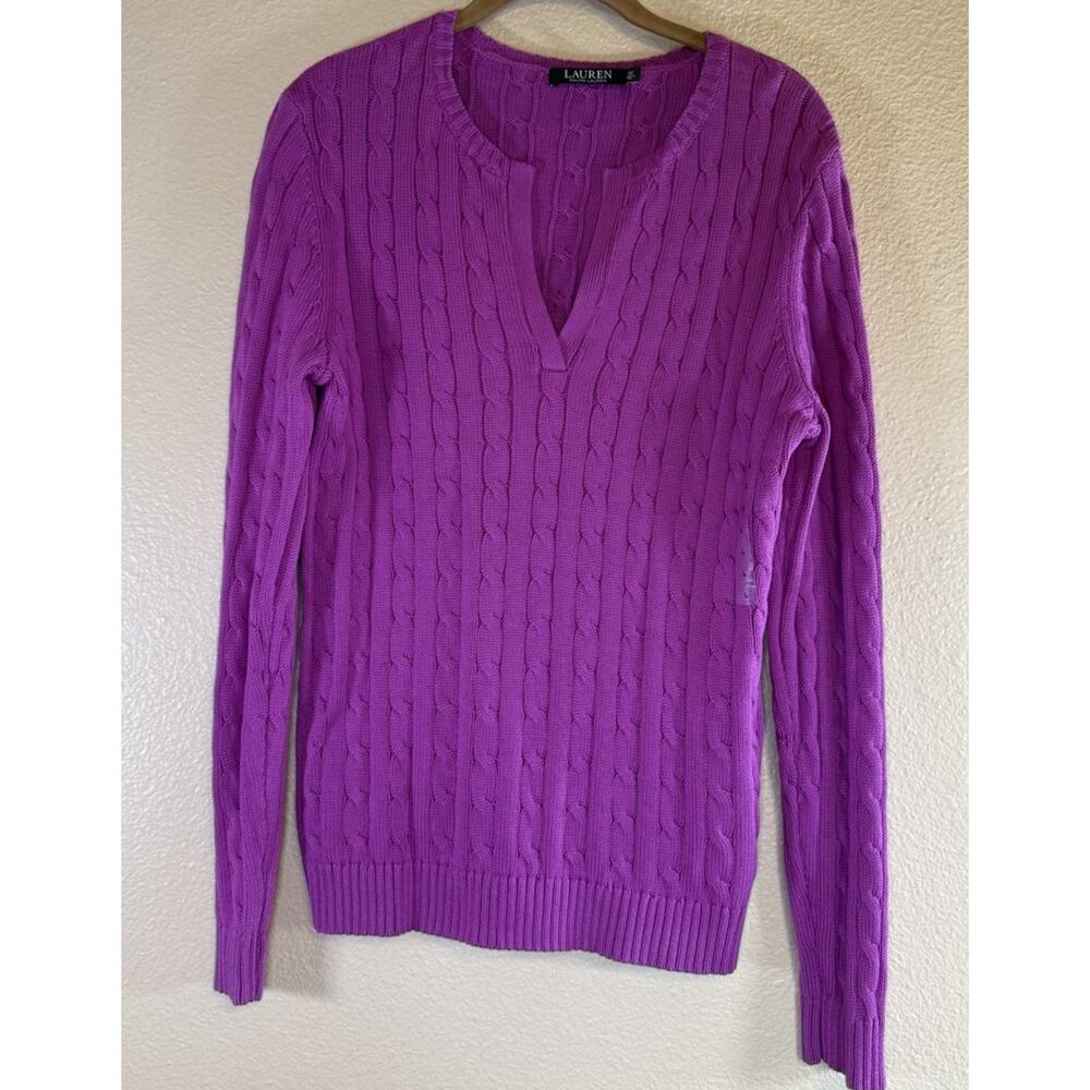 NWOT Ralph Lauren Black Label Womens Large Cable Knit Cotton Sweater